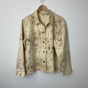 Chico's Yellow Cave Painting Native Design Button Up Light Cotton Jacket